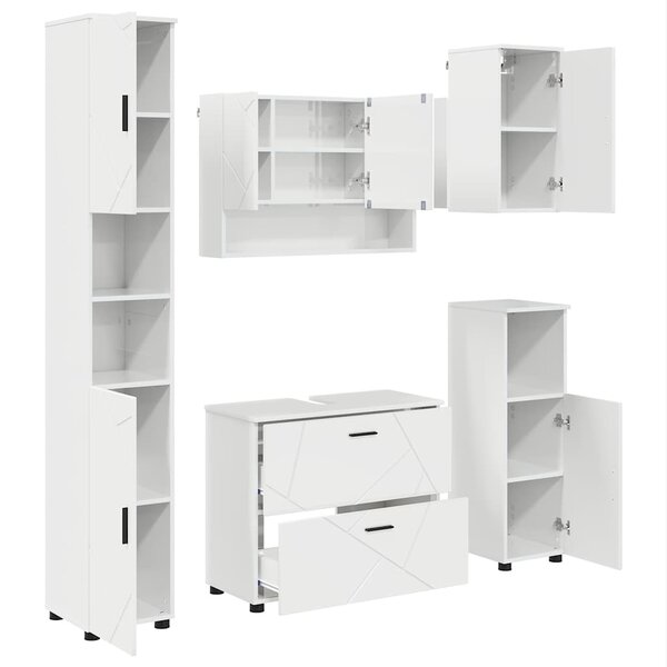 vidaXL Ensemble de mobilier de salle de bain 5 Pièces Blanc brillant