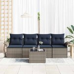 vidaXL Ensemble de canapé de jardin 5 Pièces Gris et marine polyrotin