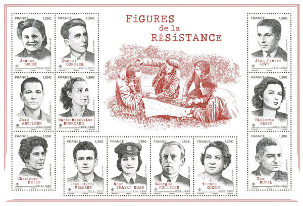 Bloc de 12 timbres - Figures de la résistance - Lettre verte