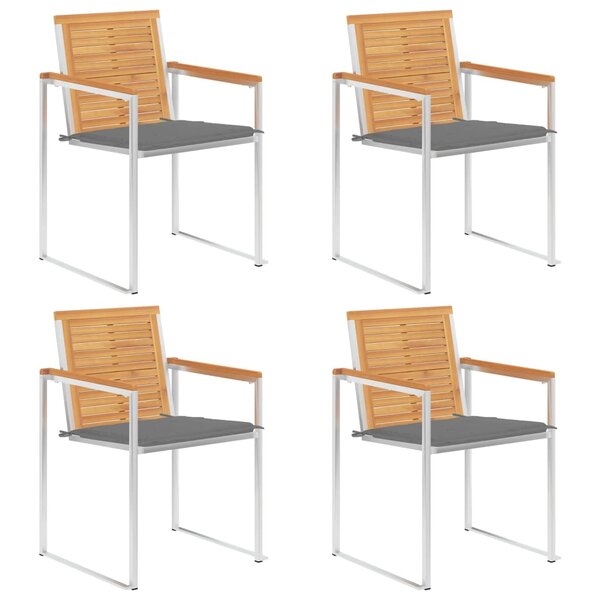 vidaXL Chaises de jardin lot de 4 avec coussins Bois de teck massif