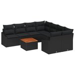 vidaXL Ensemble de Canapés de Jardin 9 pièces avec Coussins Noir Rattan Synthétique