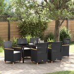 vidaXL Ensemble de salle à manger de jardin 7 pièces avec coussins en poly rattan noir
