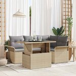 vidaXL Ensemble de Canapé de Jardin 5 Pièces avec Coussins Beige Rattan Poly