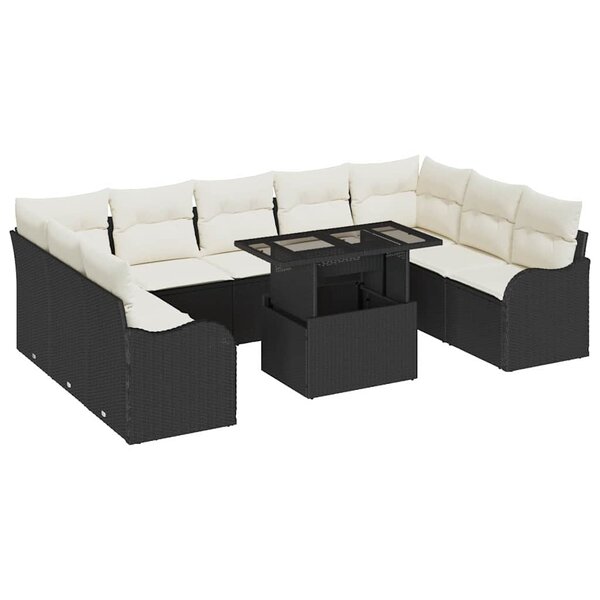 vidaXL Ensemble de canapé de jardin 10 Pièces Noir Poly rotin