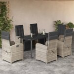 vidaXL Ensemble à manger de jardin et coussins 7 Pièces gris clair rotin