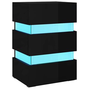 vidaXL Table de chevet à LED noir brillant 45x35x67 cm bois ingénierie