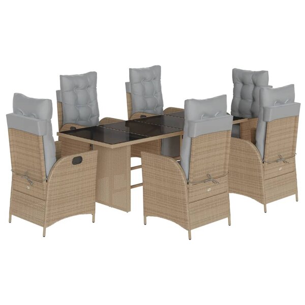 vidaXL Ensemble à manger de jardin coussins 7 Pièces mélange beige rotin