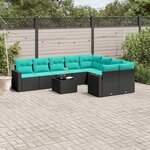 vidaXL Salon de jardin 10 Pièces avec coussins noir résine tressée