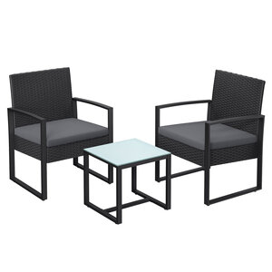 Salon de jardin extérieur ensemble de 3 meubles de jardin surface tressée pour balcon terrasse montage facile 2 canapés et 1 table noir 12_0007387