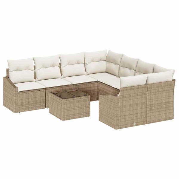 vidaXL Ensemble de salle à manger de jardin de 9 pièces avec coussins en poly rotin beige