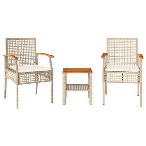 vidaXL Ensemble de bistro 3 Pièces coussins beige résine tressée acacia