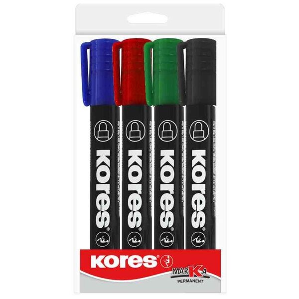 Etui de 4 marqueurs permanents 'K Marker' Pointe ogive 3 mm Assortis KORES