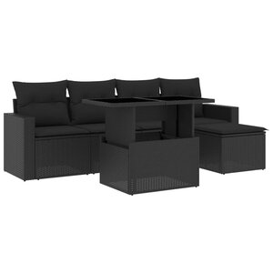 vidaXL Salon de jardin 6 Pièces avec coussins noir résine tressée
