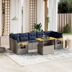 vidaXL Salon de jardin 8 Pièces avec coussins gris résine tressée