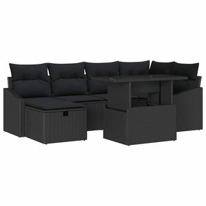 vidaXL Ensemble de canapé de jardin 7 Pièces Noir polyrotin