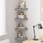 vidaXL Étagères d'angle flottantes 4 Pièces gris brillant 25x25x3 8cm MDF