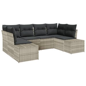 vidaXL Ensemble de Canapé de Jardin 6 Pièces avec Coussins Gris Clair Poly Rattan