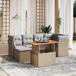 vidaXL Salon de jardin avec coussins 7 Pièces beige résine tressée