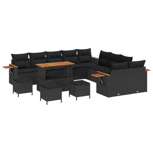 vidaXL Ensemble de canapé de jardin avec coussin 18 Pièces Noir polyrotin