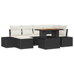 vidaXL Ensemble de repas de jardin 7 pièces avec coussins Noir Poly Rotin Acacia