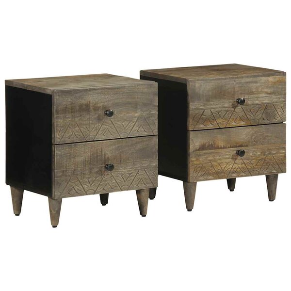 vidaXL Tables chevet 2 Pièces gris clair 40x33x46 cm bois manguier solide