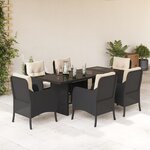 vidaXL Ensemble à manger de jardin coussins 7Pièces Noir Résine tressée