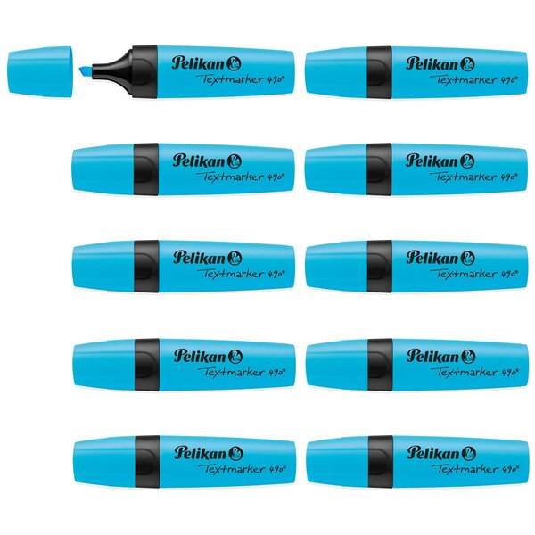 Surligneur Textmarker 490 Pointe biseautée 1 - 5 mm Bleu fluo x 10 PELIKAN