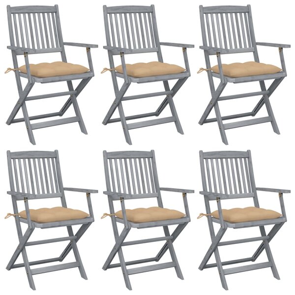 vidaXL Chaises pliables d'extérieur lot de 6 et coussins Bois d'acacia