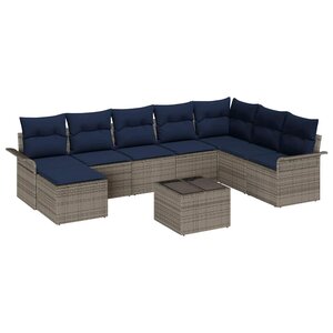 vidaXL Ensemble de canapé de jardin avec coussin 9 Pièces Gris polyrotin
