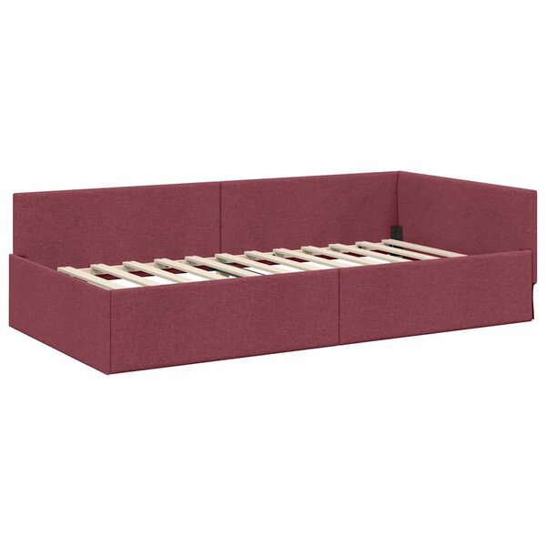 vidaXL Cadre de lit d'angle Bordeaux 90 cm x 190 cm tissu