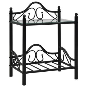vidaXL Table de chevet Acier et verre trempé 45 x 30 5 x 60 cm Noir