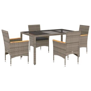 vidaXL Ensemble à manger de jardin et coussins 5 Pièces gris rotin verre