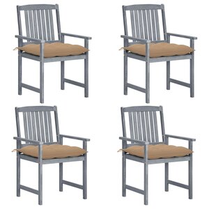 vidaXL Chaises de jardin et coussins lot de 4 Gris Bois acacia massif