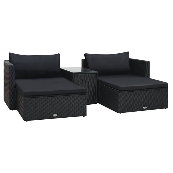 Salon de jardin meuble d'extérieur ensemble de mobilier 5 pièces avec coussins résine tressée noir 02_0016474