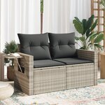 vidaXL Canapé de jardin 2 places et coussins gris clair résine tressée