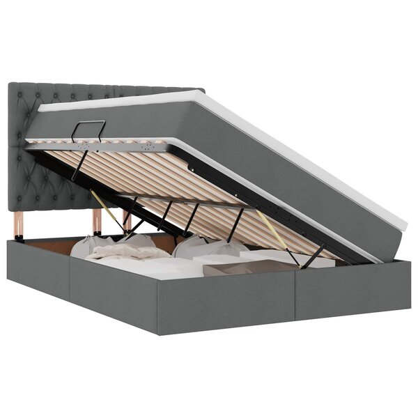 vidaXL Lit de rangement LED avec matelas Gris foncé 140 x 200 cm Tissu