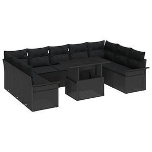 vidaXL Ensemble de canapé de jardin 10 Pièces Noir Poly Rattan