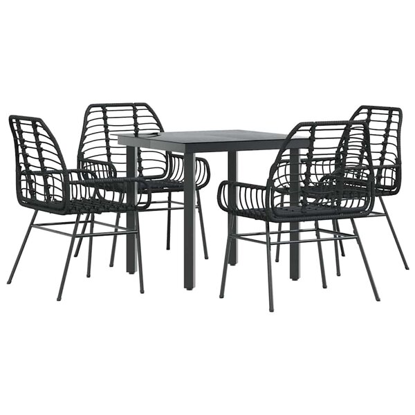 vidaXL Ensemble à manger de jardin 5 Pièces noir résine tressée verre