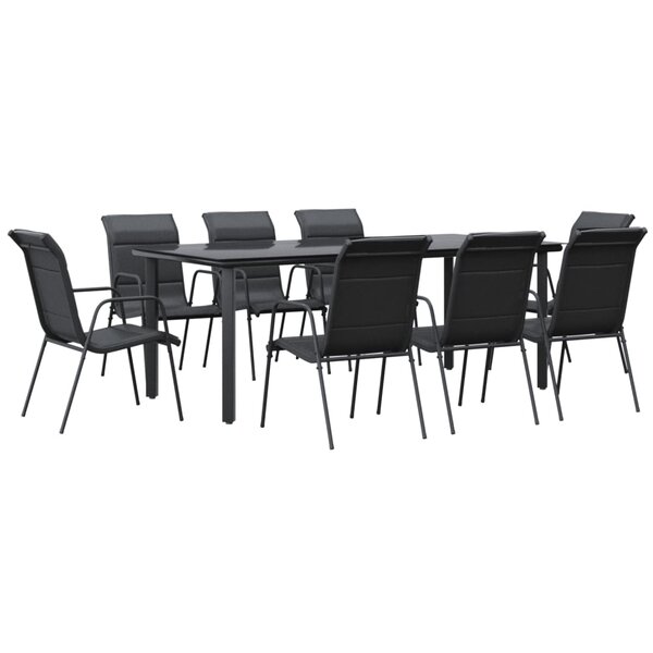 vidaXL Ensemble à manger de jardin 9 Pièces noir textilène et acier