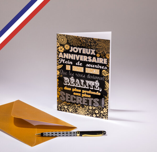 Carte double very chic créée et imprimée en france - joyeux anniversaire