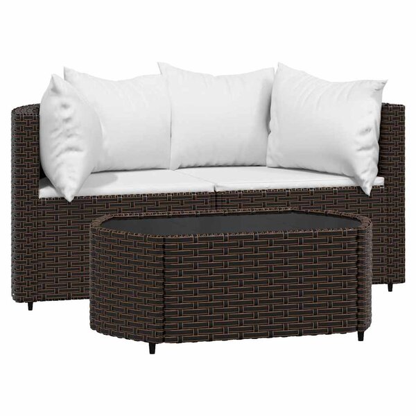 vidaXL Salon de jardin 3 Pièces avec coussins marron résine tressée