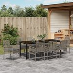 vidaXL Ensemble de Salle à Manger de Jardin de 9 Pièces avec Coussins en Poly Rattan Gris