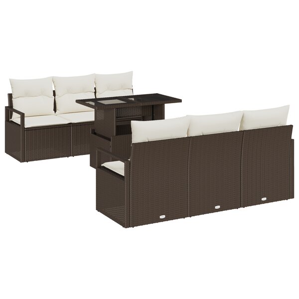 vidaXL Ensemble de Sofa de Jardin 7 Pièces avec Coussins en Poly Rattan Marron