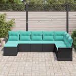 vidaXL Ensemble de canapé de jardin avec coussin 8 Pièces Noir Poly rotin