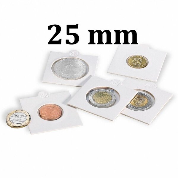 Cadres cartonnés autocollant pour monnaies jusqu'à 25mm. Paquet - 1000 étuis