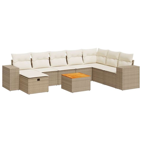 vidaXL Salon de jardin avec coussins 9 Pièces beige résine tressée