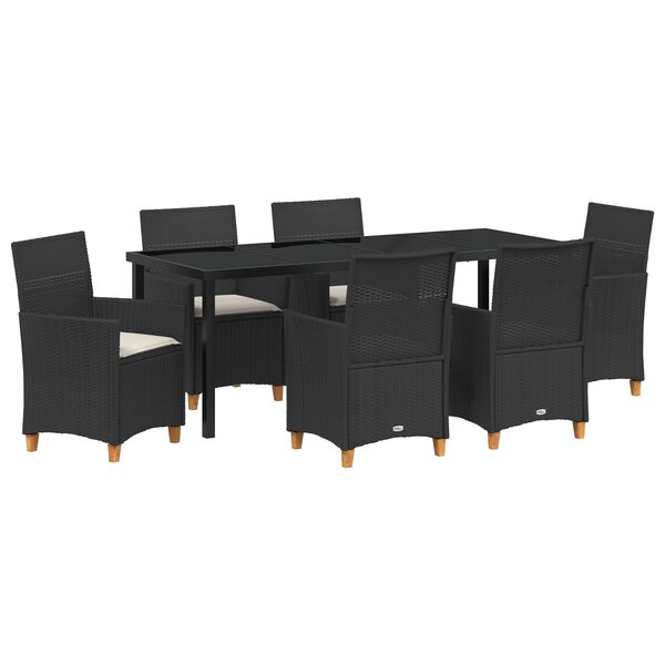 vidaXL Ensemble de salle à manger de jardin 7 pièces avec coussins - Rattan poly noir