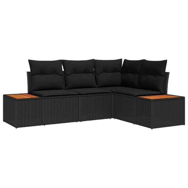 vidaXL Ensemble de Canapés de Jardin avec Coussins Noirs Rotin Poly Acacia