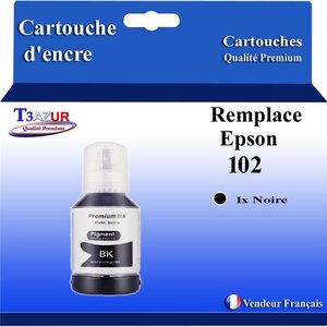 T3AZUR - Recharge compatible avec Epson EcoTank ET-2756  ET-2850  ET-2851  ET-2856  ET-3700  102 - Noire