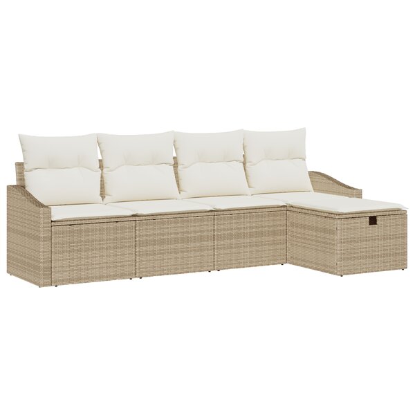 vidaXL Ensemble de canapé de jardin 5 pièces avec coussins Beige Poly Rotin